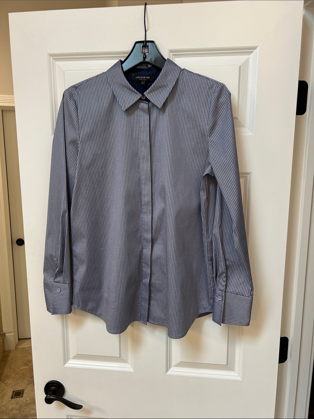 Lafayette 148 New York Blue Pinstripe Dress Shirt